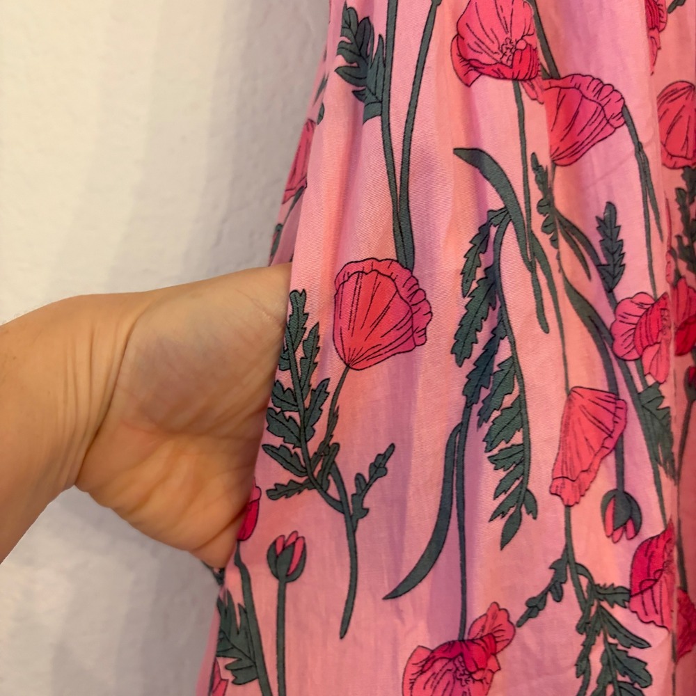 Entro Poppy Floral Midi Dress M Cottagecore Ruffle Tiered Preppy Cotton Pink - Picture 3 of 12